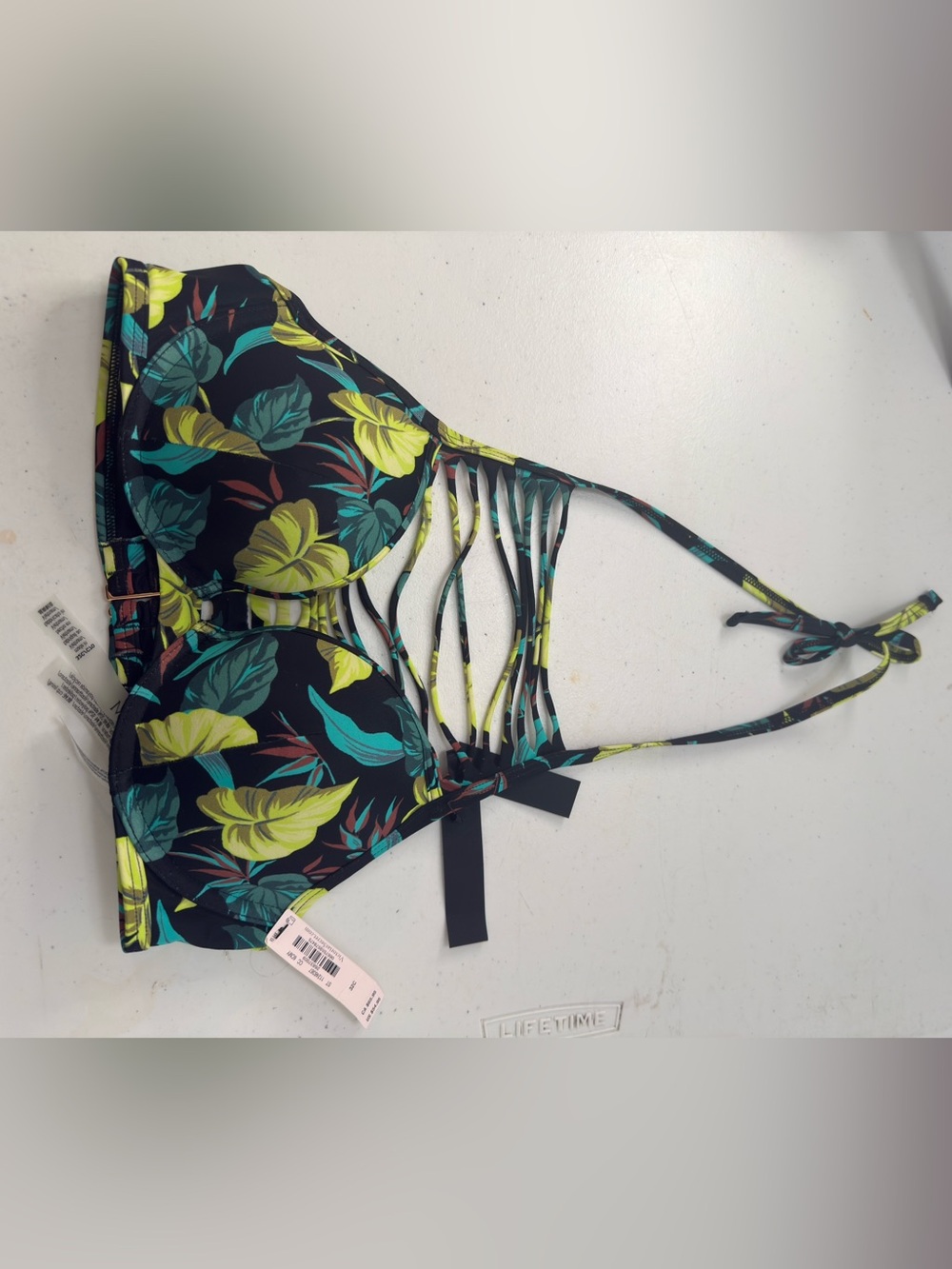 Victoria's Secret Kids Tropical Floral Fringe Bikini Top - Black & Yellow